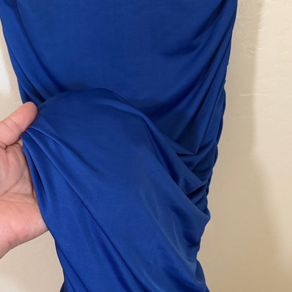 Royal Blue Ruched Square-Neck Bodycon Dress - Picture 3 of 5